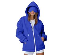 Kapuzenjacke Damen Oversize Baumwolle Sweatshirt Langarm Sweatjacke Dünn Sportjacke Mit Tasche Zip Up Kapuzenpullover Zipper Hoodie-Jacke Herbst Übergangsjacke Mit Kapuze Sweatshirtjacke College Jacke