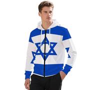 Kapuzenjacke Herren Damen mit Reißverschluss Israel Doppellagige Kapuze, Praktische Taschen, Hochwertiger Sweatstoff, Ideal für Training, Arbeit oder Freizeit,Weiß,XXL