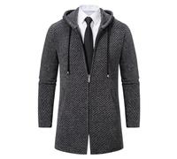 Kapuzenjacke Herren Mittlere Länge Langarm Jacke Slim Retro Casual Jacke Herren Einfarbig Strickjacke Herren Outdoor Winddichte Warm Kältejacke Herren C-Dark Grey M