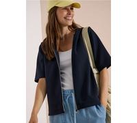 Cardigan CECIL, Damen, Gr. L (42), blau (universal blau), Stoff, 49% Polyester, 45% Baumwolle, 6% Elasthan, unifarben, normal normal, ohne Ausschnitt, abgesteppt, Strickjacken, mit leichten Raffungen