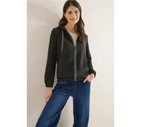 Sweatjacke CECIL, Damen, Gr. XXL (46), schwarz (raw khaki), Sweatware, 55% Viskose, 42% Polyester, 3% Elasthan, unifarben, comfort fit normal, ohne Ausschnitt, Bündchen, Sweatjacken Sweatjacke, mit St