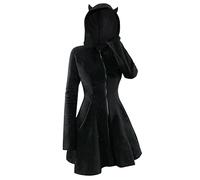 Kapuzenkleid, Gothic, Jacke, mittelalterlicher Stil, Vintage, Gothic, Patchwork, mit Kapuze und unregelmäßigem Saum, mit Trägern, Gothic, Mittelalter, langer Umhang, Steampunk-Kleid, Victoria, Schwarz
