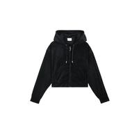 Kapuzennickijacke JUICY COUTURE "ICCLE DIAMANTE OVERSIZED CROPPED HOODIE Damen", Damen, Gr. M, schwarz, Samt, 95% Polyester, 5% Elasthan, bequem taillenlang, Jacken, Trainingsjacke Damen, Sweatjacke m