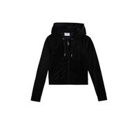 Kapuzennickijacke JUICY COUTURE "MADISON COL OUT HOODIE. Damen", Damen, Gr. L, schwarz, Samt, 95% Polyester, 5% Elasthan, slim fit taillenlang, Jacken, Trainingsjacke Damen, Sweatjacke mit Kapuze, Vel