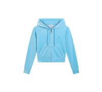 Kapuzennickijacke JUICY COUTURE "MADISON COL OUT HOODIE. Damen", Damen, Gr. S, sky blau, Samt, 95% Polyester, 5% Elasthan, slim fit taillenlang, Jacken, Trainingsjacke Damen, Sweatjacke mit Kapuze, Ve