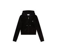 Kapuzennickijacke JUICY COUTURE "MADISON HOODIE Damen", Damen, Gr. M, schwarz, Samt, 95% Polyester, 5% Elasthan, slim fit taillenlang, Jacken, Trainingsjacke Damen, Sweatjacke mit Kapuze, Velour, mit