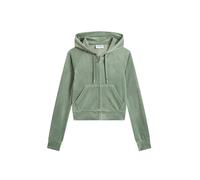 Kapuzennickijacke JUICY COUTURE "MADISON HOODIE_ Damen", Damen, Gr. XS, grün (chinois grün), 95% POLYESTER, 5% ELASTAN, slim fit, Jacken, Trainingsjacke Damen, Sweatjacke mit Kapuze, Velour, mit Glitz