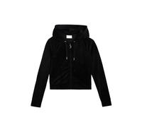 Kapuzennickijacke JUICY COUTURE "MADISON OUTLINE HOODIE WITH DIAMANTE BRA Damen", Damen, Gr. M, schwarz, Samt, 95% Polyester, 5% Elasthan, slim fit taillenlang, Jacken, Trainingsjacke Damen, Sweatjack