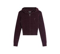 Kapuzennickijacke JUICY COUTURE "MAYA KNIT HOODIE Damen", Damen, Gr. S, lila (winetasting), Feinstrick, 90% Polyester, 8% Nylon, 2% Elasthan, slim fit taillenlang, Jacken, Trainingsjacke Damen, Sweatj