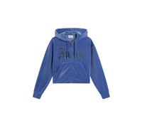 Kapuzennickijacke JUICY COUTURE "OLD GOTHIC ICCLE HOODIE Damen", Damen, Gr. XS, graublau, Samt, 95% Polyester, 5% Elasthan, weit kurz, Jacken, Trainingsjacke Damen, Sweatjacke mit Kapuze, Velour, mit 