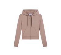 Kapuzennickijacke JUICY COUTURE "OOLA DIAMANTE JERSEY HOODIE. Damen", Damen, Gr. S, beige (fungi), Jersey, 40% Baumwolle, 40% Modal, 20% Polyester, slim fit taillenlang, Jacken, Trainingsjacke Damen,