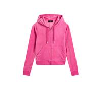 Kapuzennickijacke JUICY COUTURE "ROBERTSON HOODIE Damen", Damen, Gr. L, rosa (very berry), 95% POLYESTER, 5% ELASTAN, slim fit, Jacken, Trainingsjacke Damen, Sweatjacke mit Kapuze, Velour, mit Glitzer