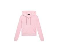 Kapuzennickijacke JUICY COUTURE "ROBERTSON HOODIE . Damen", Damen, Gr. M, almond blossom, 95% Polyester, 5% Elasthan, slim fit, Jacken, Trainingsjacke Damen, Sweatjacke mit Kapuze, Velour, mit Glitzer