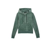 Kapuzennickijacke JUICY COUTURE "ROBERTSON HOODIE . Damen", Damen, Gr. M, duck grün, 95% Polyester, 5% Elasthan, slim fit, Jacken, Trainingsjacke Damen, Sweatjacke mit Kapuze, Velour, mit Glitzer, Sal