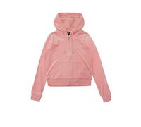 Kapuzennickijacke JUICY COUTURE "ROBERTSON HOODIE Damen", Damen, Gr. M, rosa (juicy pink), Samt, 95% Polyester, 5% Elasthan, slim fit taillenlang, Jacken, Trainingsjacke Damen, Sweatjacke mit Kapuze,