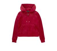 Kapuzennickijacke JUICY COUTURE "ROBERTSON HOODIE Damen", Damen, Gr. M, rot (astor rot), 95% POLYESTER, 5% ELASTAN, slim fit, Jacken, Trainingsjacke Damen, Sweatjacke mit Kapuze, Velour, mit Glitzer, 