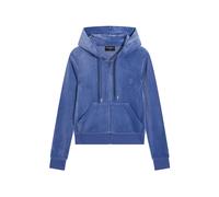 Kapuzennickijacke JUICY COUTURE "ROBERTSON HOODIE.. Damen", Damen, Gr. S, blau (graublau), Samt, 95% Polyester, 5% Elasthan, slim fit taillenlang, Jacken, Trainingsjacke Damen, Sweatjacke mit Kapuze,