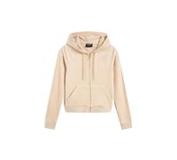 Kapuzennickijacke JUICY COUTURE "ROBERTSON HOODIE GOLD _ Damen", Damen, Gr. L, braun (brazilian sand), Samt, 95% Polyester, 5% Elasthan, slim fit taillenlang, Jacken, Trainingsjacke Damen, Sweatjacke