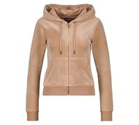 Kapuzennickijacke JUICY COUTURE "ROBERTSON HOODIE GOLD HARDWARE Damen", Damen, Gr. S, braun (caramel), Samt, 95% Polyester, 5% Elasthan, slim fit taillenlang, Jacken, Trainingsjacke Damen, Sweatjacke 