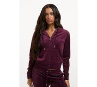 Kapuzennickijacke JUICY COUTURE "ROBERTSON HOODIE GOLD HARDWARE Damen", Damen, Gr. S, lila (winetasting), Samt, 95% Polyester, 5% Elasthan, slim fit taillenlang, Jacken, Trainingsjacke Damen, Sweatjac