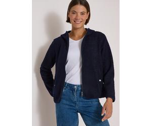 Kapuzenplüschjacke CECIL, Damen, Gr. L (42), urban dunkelblau, Plüsch, Obermaterial: 100% Polyester, unifarben, hüftlang, eingefasste Kante, Jacken, unifarben, mit Kapuze (67413343-L) urban dunkelblau