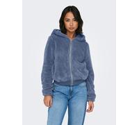 Kapuzenplüschjacke ONLY "ONLNEWANNA CONTACT SHERPA JKT OTW NOOS", Damen, Gr. M, vintage indigo, Plüsch, Obermaterial: 100% Polyester, unifarben, regular fit normal, elastischer Bund, Jacken (41526824-