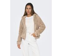 Kapuzenplüschjacke ONLY "ONLNEWANNA CONTACT SHERPA JKT OTW NOOS", Damen, Gr. XL, braun (humus), Plüsch, Obermaterial: 100% Polyester, unifarben, regular fit normal, elastischer Bund, Jacken (68868012-