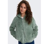 Kapuzenplüschjacke ONLY "ONLNEWANNA CONTACT SHERPA JKT OTW NOOS", Damen, Gr. XS, grün (l. pad), Plüsch, Obermaterial: 100% Polyester, unifarben, regular fit normal, elastischer Bund, Jacken (96600009-