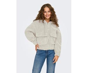 Kapuzenplüschjacke ONLY "ONLTANJA TEDDY HOOD JACKET OTW NOOS", Damen, Gr. M, grau (pumice stone), Plüsch, Obermaterial: 100% Polyester, unifarben, regular fit normal, Bündchen, Jacken, Kunstfaser (834