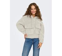 Kapuzenplüschjacke ONLY "ONLTANJA TEDDY HOOD JACKET OTW NOOS", Damen, Gr. XS, grau (pumice stone), Plüsch, Obermaterial: 100% Polyester, unifarben, regular fit normal, Bündchen, Jacken Kapuzenplüschja