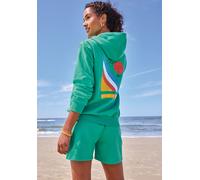 Kapuzenpullover BENCH. LOUNGEWEAR, Damen, Gr. 40/42, aqua, Sweatware, Obermaterial: 60% Baumwolle, 40% Polyester, bedruckt, unifarben, bequem hüftlang, ohne Ausschnitt, Rippbündchen, Pullover Kapuzenp