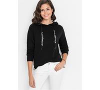 Kapuzenpullover BONPRIX "Oversize-Pullover", Damen, Gr. 44/46 (L), schwarz, Strick, Obermaterial: 84% Polyacryl, 10% Polyamid, 6% Polyester, unifarben, loose fit Po-bedeckend, Rundhals, Strickbündchen