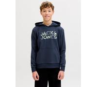 Kapuzensweatshirt JACK & JONES JUNIOR "JJEJEFF LOGO SWEAT HOOD JNR", Jungen, Gr. 128, sky captain, angeraute Sweatware, Obermaterial: 70% Baumwolle, 30% Polyester, bedruckt, loose fit, Rundhals, Rippb