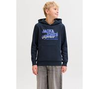 Kapuzensweatshirt JACK & JONES JUNIOR "JJELOGO SWEAT HOOD 2 COL AW25 NOOS JNR", Jungen, Gr. 128, navy blazer detail:hellweiß, dazzling blau, angeraute Sweatware, Obermaterial: 70% Baumwolle, 30% Polye