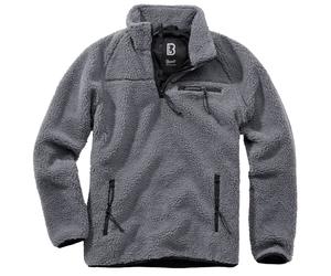 Kapuzenpullover BRANDIT "Brandit Herren Teddyfleece Troyer", Damen, Gr. S, anthrazit, 100% Polyester, unifarben, normal, amerikanischer Ausschnitt, Pullover Kapuzenpullover (37940100-S) anthrazit