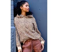 Kapuzenpullover BUFFALO, Damen, Gr. 32/34, beige (beige leo), Obermaterial: 60% Baumwolle, 40% Polyester, bedruckt, animal-print, modisch, bequem hüftlang, Langarm Rippbündchen, Pullover, in Leo-Optik