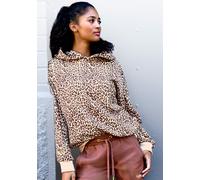 Kapuzenpullover BUFFALO, Damen, Gr. 36/38, beige (beige leo), Sweatware, Obermaterial: 60% Baumwolle, 40% Polyester, bedruckt, bequem hüftlang, Rippbündchen, Pullover Kapuzenpullover, in Leo-Optik (52