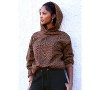 Kapuzenpullover BUFFALO, Damen, Gr. 44/46, braun (braun leo), Sweatware, Obermaterial: 60% Baumwolle, 40% Polyester, bedruckt, bequem hüftlang, Rippbündchen, Pullover Kapuzenpullover, in Leo-Optik (92
