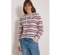Kapuzenpullover CECIL, Damen, Gr. L (42), grau (light grau melange), Web, 37% Baumwolle, 34% Polyacryl, 26% Polyester, 3% Elasthan, gestreift, normal normal, ohne Ausschnitt, abgesteppt, Pullover Kapu