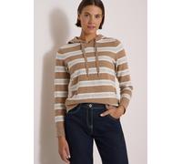 Kapuzenpullover CECIL, Damen, Gr. XL (44), braun (creamy mocha melange), Web, 37% Baumwolle, 34% Polyacryl, 26% Polyester, 3% Elasthan, gestreift, normal normal, ohne Ausschnitt, abgesteppt, Pullover