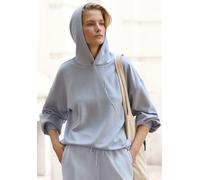 Kapuzenpullover COPENHAGEN STUDIOS, Damen, Gr. 48/50, blau (hellblau), Sweatware, Obermaterial: 54% Modal, 40% Polyester, 6% Elasthan, unifarben, bequem hüftbedeckend, Bündchen, Pullover Kapuzenpullov