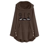 Kapuzenpullover Damen Fleecepullover, Fleece Hoodie Damen Oversize,Sweatshirt Damen mit Kapuze Süßes Katzen Muster Pullover Warm Teddy Hooded Sweater Kapuzenpulli Hoodies für Frauen Herbst Winter