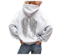 Kapuzenpullover Damen Glitzer Engel Flügel Hoodie Oversize Elegant Kuschelig Kapuzen Sweatshirt Trendiges Winter Hoodies Frauen Lässig Pullover Streetwear Karneval Warnschutz Pullover (Grey-A, M)