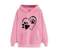 Kapuzenpullover Damen Herz Hundepfote Druck Hoodie Modische Langarm Sweatshirt Mit Kapuze Bequem Longsleeve Kapuzenpulli Frühling Hoody Oberteile Langarmshirt Pullover Sportshirt Streetwear