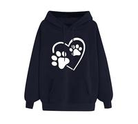 Kapuzenpullover Damen Herz Hundepfote Druck Hoodie Modische Langarm Sweatshirt Mit Kapuze Bequem Longsleeve Kapuzenpulli Frühling Hoody Oberteile Langarmshirt Pullover Sportshirt Streetwear