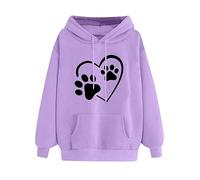 Kapuzenpullover Damen Herz Hundepfote Druck Hoodie Modische Langarm Sweatshirt Mit Kapuze Bequem Longsleeve Kapuzenpulli Frühling Hoody Oberteile Langarmshirt Pullover Sportshirt Streetwear
