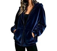 Kapuzenpullover Damen Samt Winterjacke Oversize Loose Fit Hoodie Sweatjacke Mit Reißverschluss Casual Sweatshirt Jacke Lässige Übergangsjacke Weiche Warme Velours Bequeme Freizeitjacke