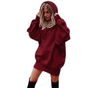 Kapuzenpullover Damen Winter Langarm Pulloverkleid Minikleid Baumwolle Lose Hoodie Sweatshirt Lange Pullover mit Kapuze Oversize Oberteile Freizeit Longpulli