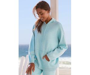 Kapuzenpullover ELBSAND, Damen, Gr. 32/34, blau, Feinstrick, Obermaterial: 50% Viskose, 28% Polyester, 22% Nylon, meliert, unifarben, bequem hüftlang, Rippstrickbündchen, Pullover Kapuzenpullover, aus