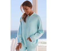 Kapuzenpullover ELBSAND, Damen, Gr. 44/46, blau, Feinstrick, Obermaterial: 50% Viskose, 28% Polyester, 22% Nylon, meliert, unifarben, bequem hüftlang, Rippstrickbündchen, Pullover Kapuzenpullover, aus